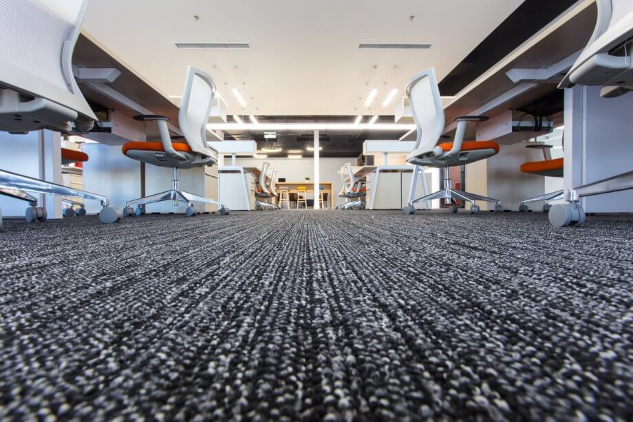 Carpet in modern office interior, low angle shot